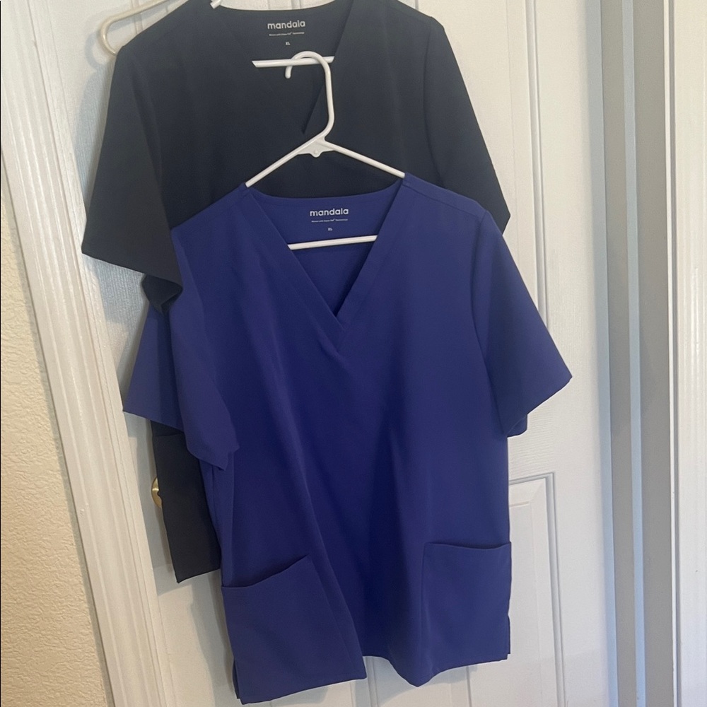 Two Mandala Scrub Tops.  Purple and charcoal.  In excellent condition, worn once